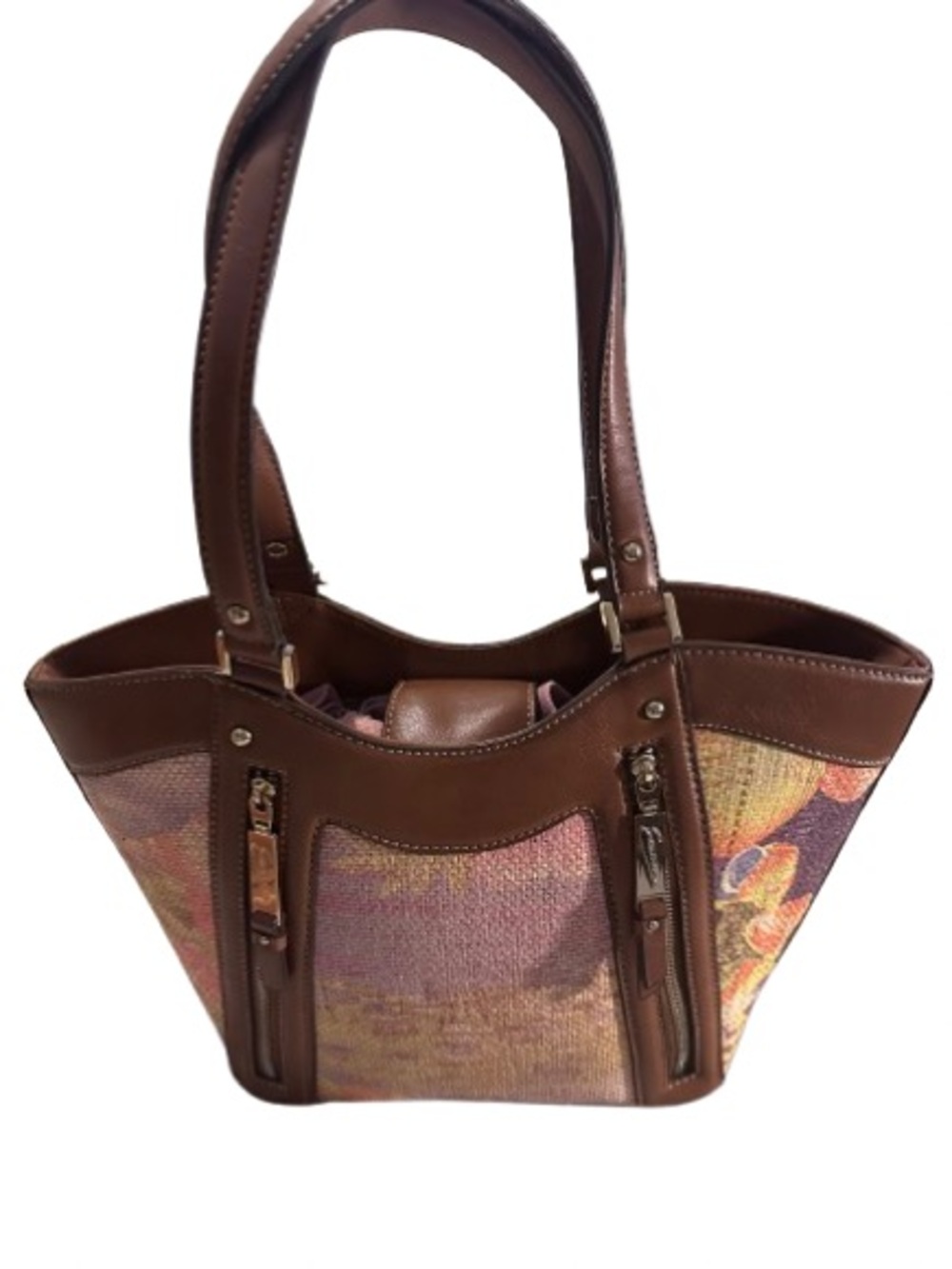 Etienne Aigner Brown Floral Tapestry Shoulder Tote